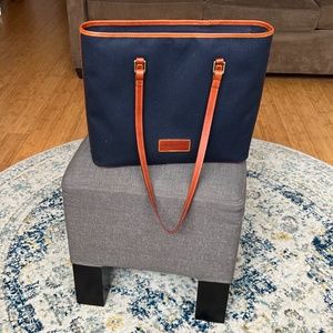 Dooney & Burke Navy Blue Coated Canvas Shoulder Work Bag